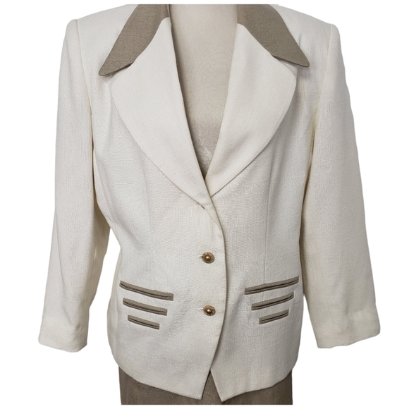 VINTAGE 90s Sasson Business Suit Skirt and Jacket Cream And Taupe sz 14 VGUC - Picture 3 of 16